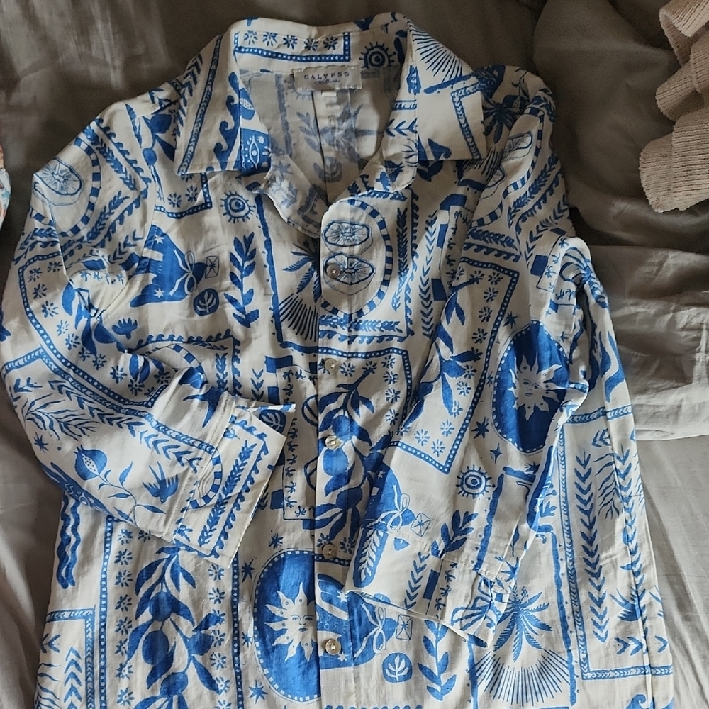 Calypso St. Barth Blue and White Blouse